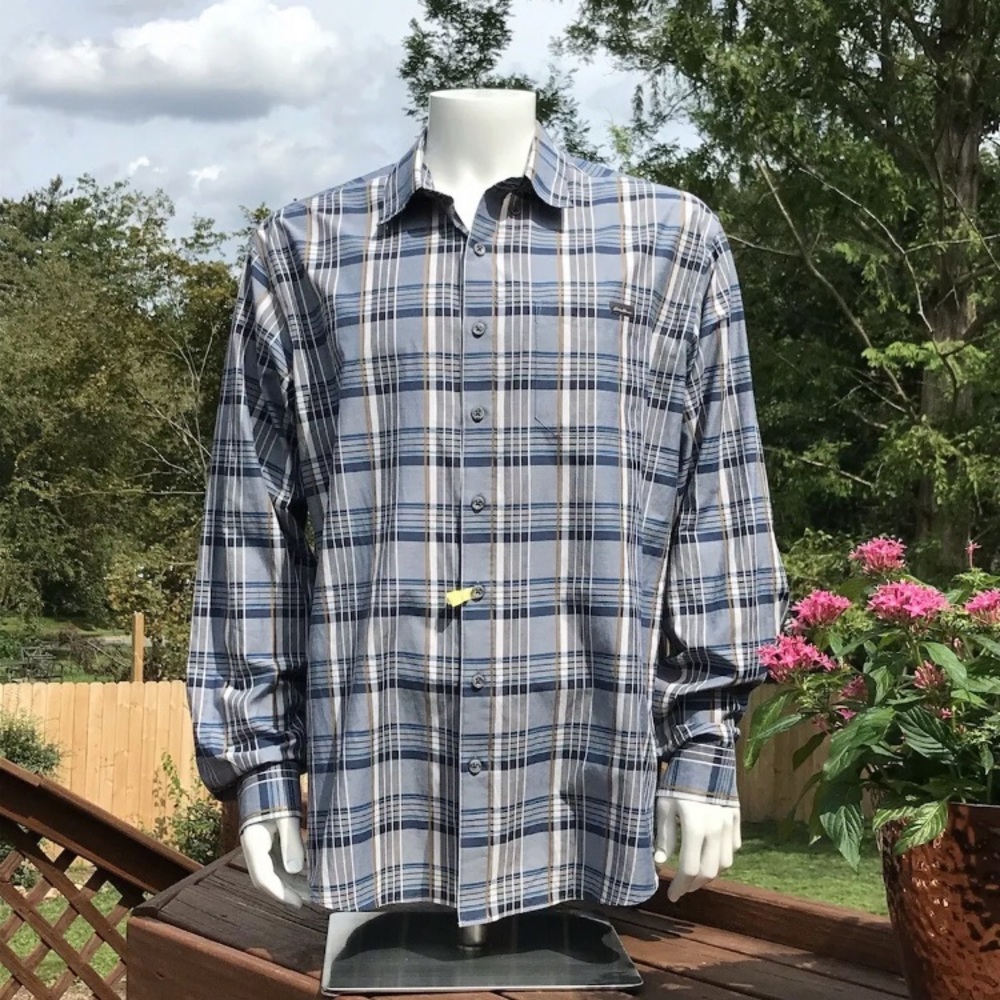 Eddie Bauer Mens TXL Shirt Blue Plaid Classic Fit Button Down Long Sleeve